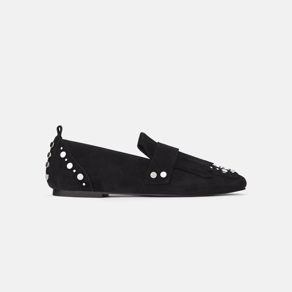 NWT Zara Studded Leather Loafers - Picture 3 of 6